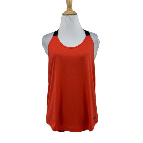 Nike Tank Top Womens M Medium Red Black Dri Fit Elastika Logo Loose Fit Training - Picture 1 of 12